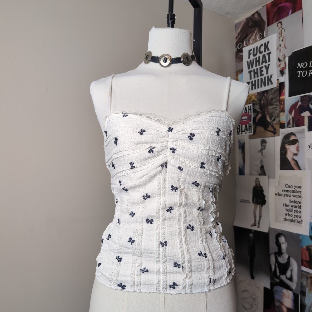 Bow Print Ruched Boho Cami Top